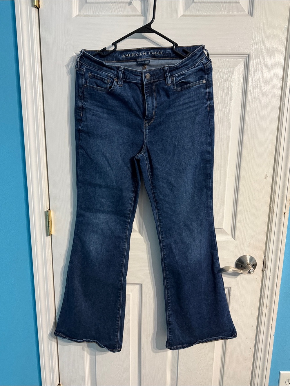 American Eagle Outfitters Dark Blue Flare Jeans for Women 10 short